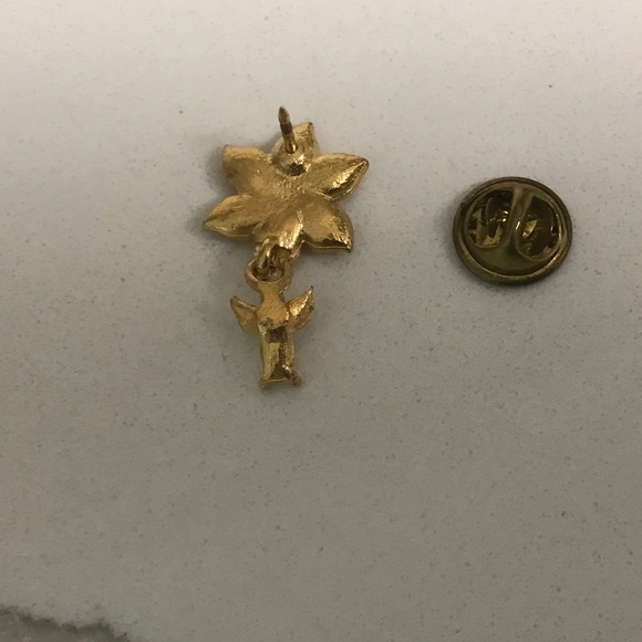 Vintage Yellow Flower and Crystal Dangling Angel Hat /Lapel Pin Brooch - Picture 3 of 4